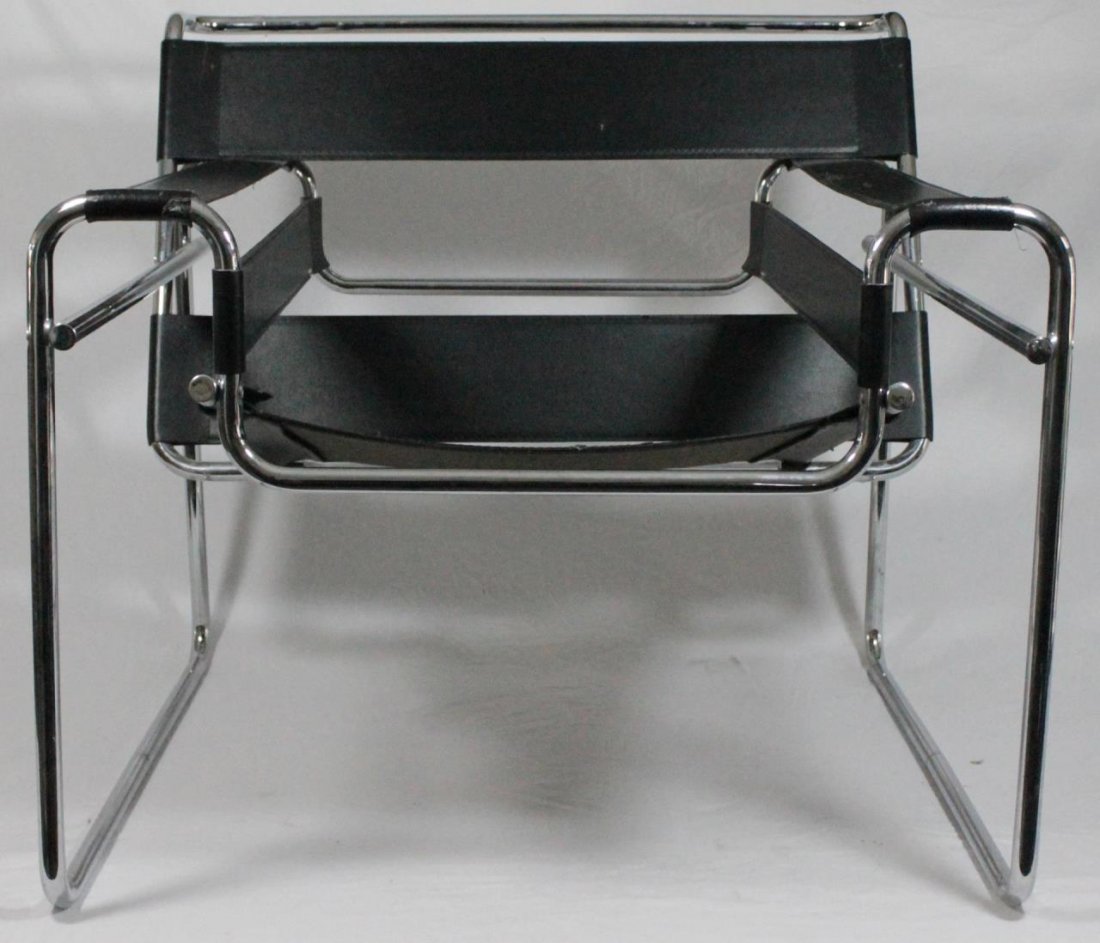 WASSILY STYLE SLINGY BLACK LEATHER ACCENT CHAIR (1 of 9)