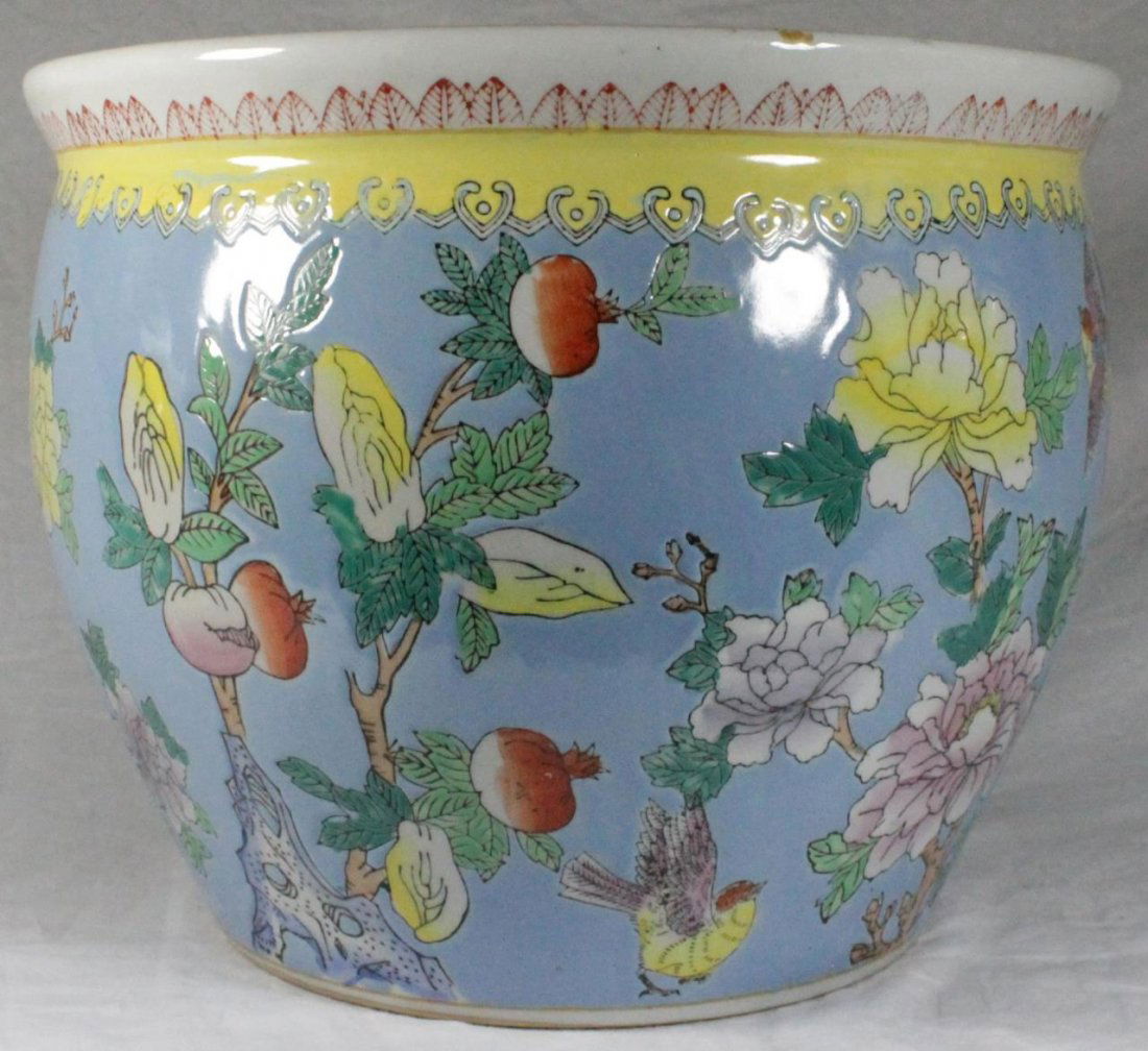 20th C CHINESE FAMILLE ROSE FISH BOWL CACHE POT (1 of 8)