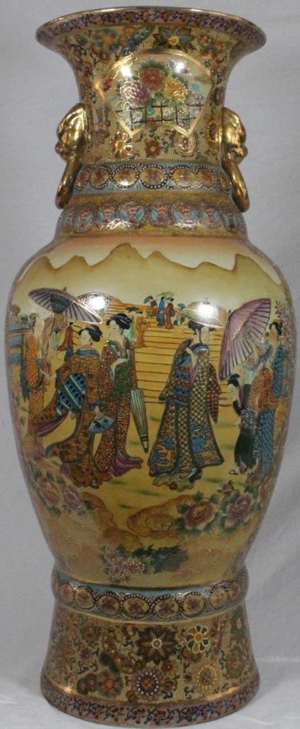 LARGE SATSUMA PORCELAIN ENAMELED FLOOR VASE (1 of 9)