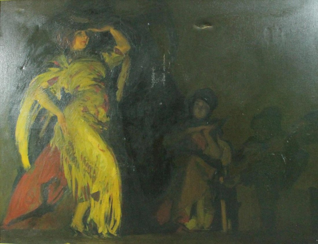 18th/19th CONTINENTAL OIL PAINTING OF DANCER SCENE (1 of 9)