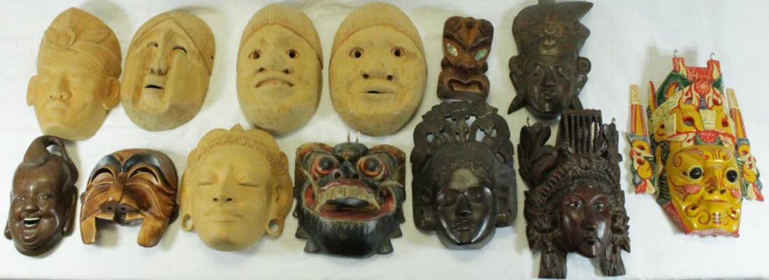 13 ASIAN AND POLYNESIAN DECORATIVE WALL MASKS (1 of 8)