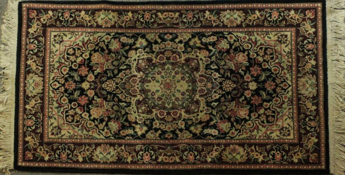 PERSIAN WOVEN WOOL FLORAL BLACK RUNNER (1 of 4)