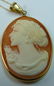 LADIES 14K YELLOW GOLD OVAL CAMEO PORTRAIT PENDANT - 2