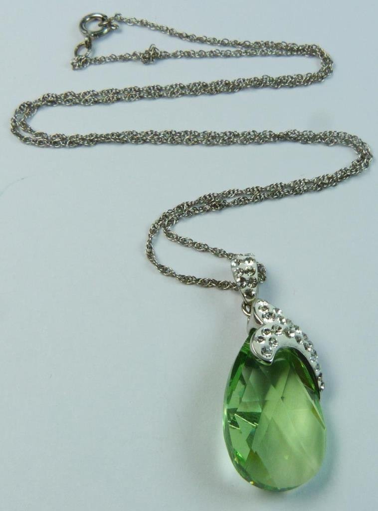 STERLING SILVER & GREEN CRYSTAL PENDANT w CHAIN (1 of 6)