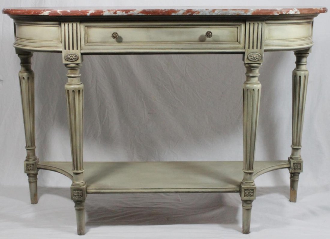 DEMILUNE WALL TABLE WITH RED MARBLE TOP (1 of 5)