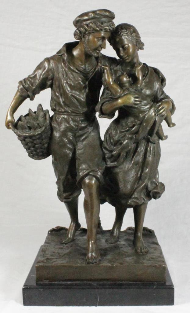 E. RANCOULET FRENCH BRONZE FAMILY GROUP SCULPTURE (1 of 8)