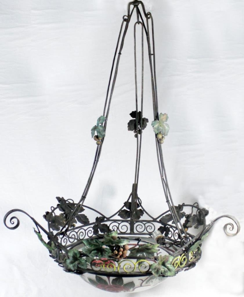 FRENCH NOUVEAU IRON CHANDELIER SIGNED LEMIERE (1 of 9)