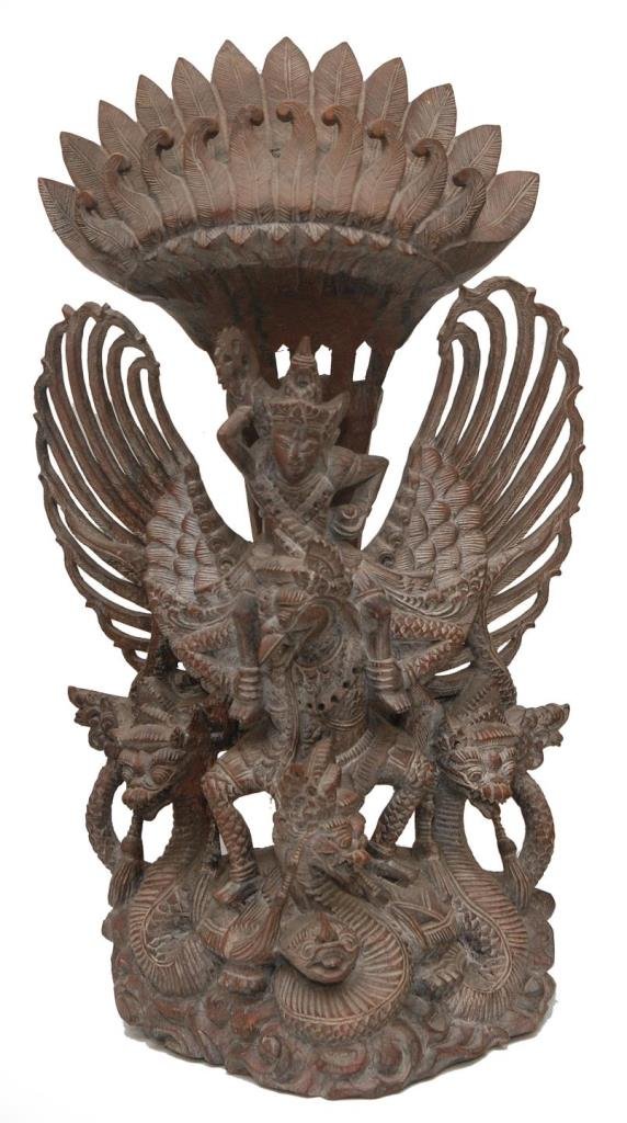 INDONESIAN WOOD GROUP CARVING OF GARUDA w NAGA (1 of 7)