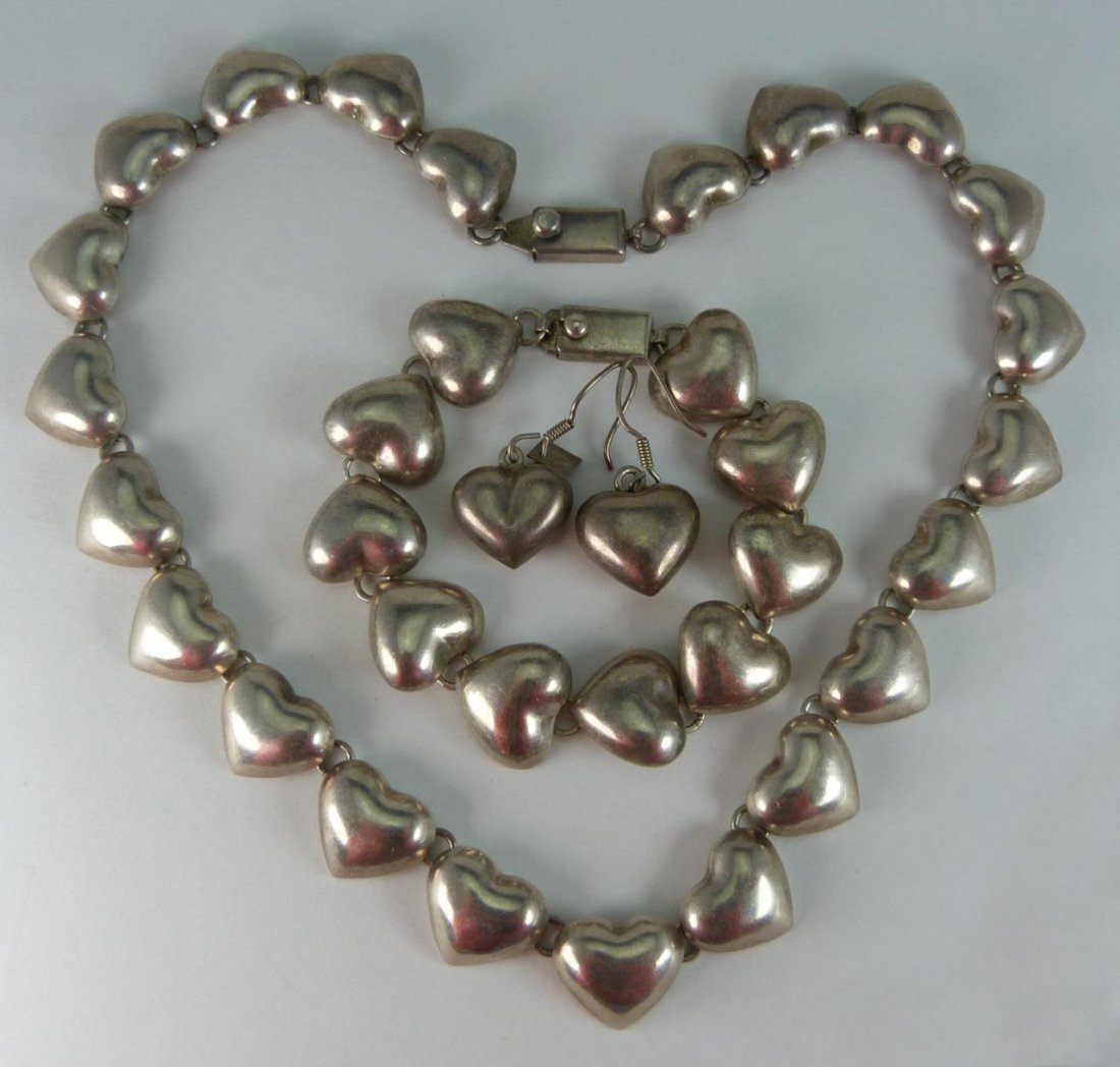 TAXCO MEXICAN STERLING HEART JEWELRY SUITE (1 of 7)
