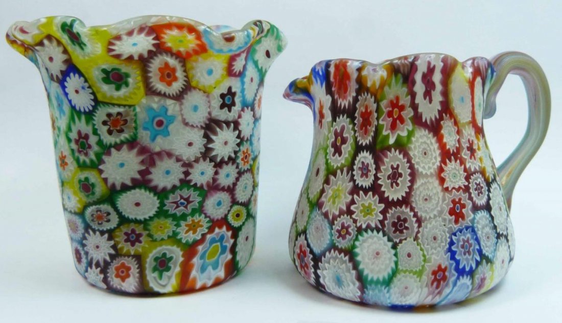 MILLEFIORI ART GLASS FLORAL SUGAR & CREAMER SET (1 of 6)