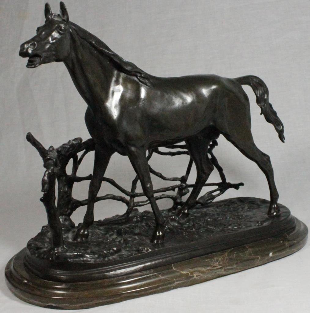 AFTER P.J. MENE BRONZE SCULPTURE OF HORSE BY FENCE (1 of 9)