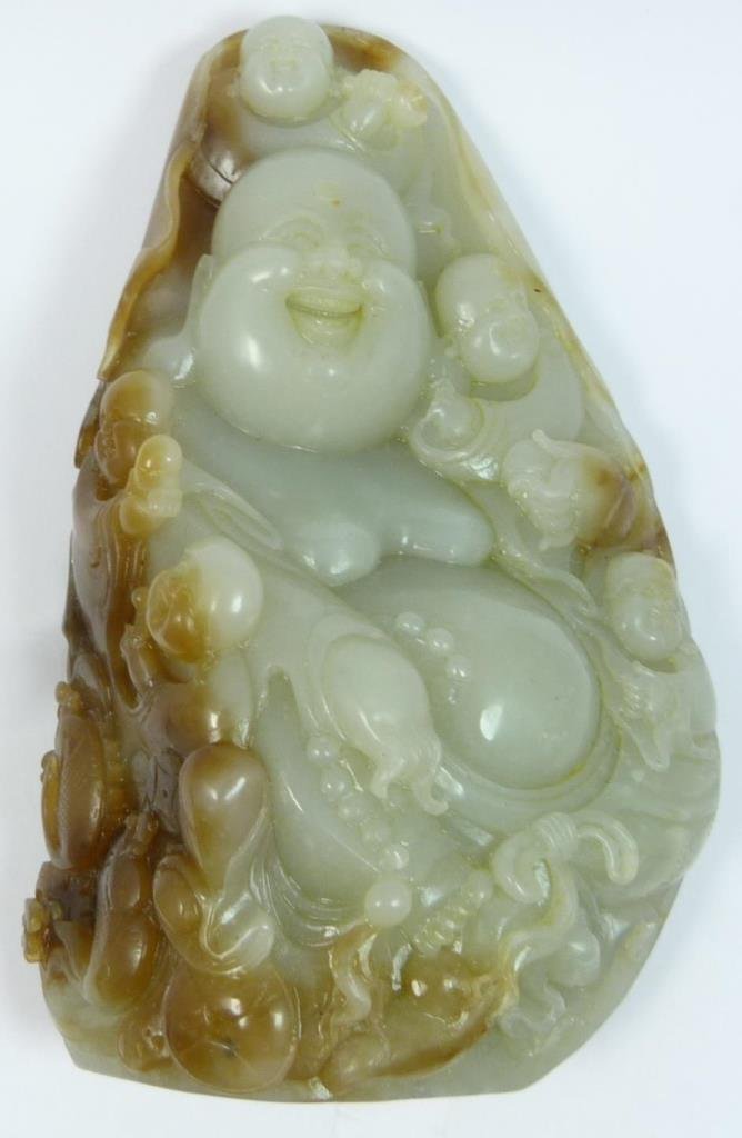 CHINESE WHITE JADE CARVED BUDDHA BOULDER (1 of 6)