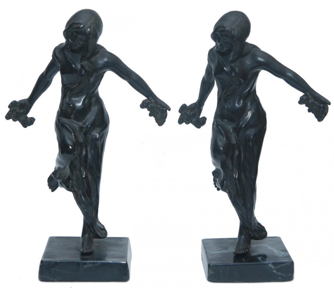 Pr. BLACK PATINA BRONZE BALANCING FEMALE FIGURES (1 of 7)