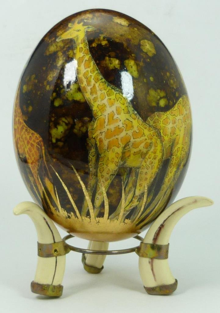 DECORATED OSTRICH EGG w GIRAFFES AND STAND (1 of 5)
