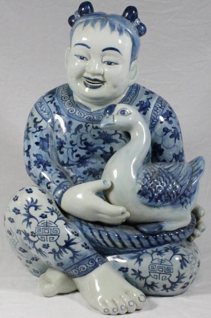 LAGE CHINESE BLUE & WHITE PORCELAIN CHILD FIGURE (1 of 8)