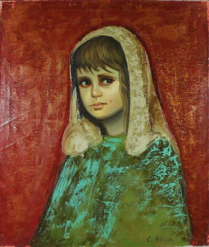 WALTER BLESH OIL PAINTING ON CANVAS OF CRYING GIRL (1 of 6)