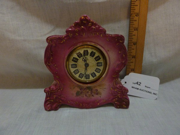 Old China Clock: Case Signed Myrtle, Made in Germany, Time Only Movement, Working