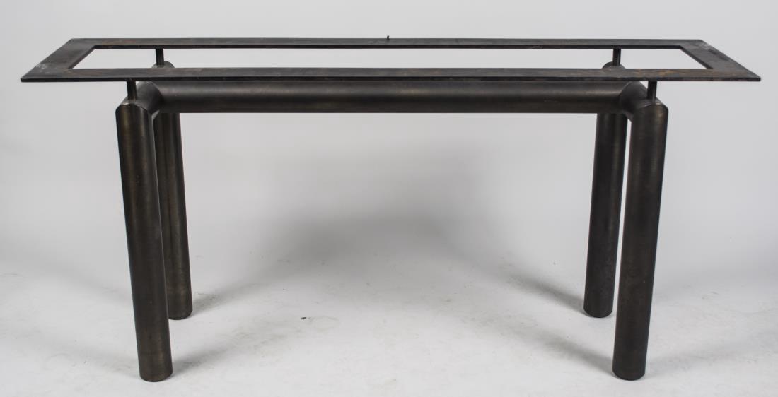 Le Corbusier LC6 Metal Console: Rectangular top on columnar legs. Height 29 inches, width 60 inches, depth 15 inches. Notice to bidders: Condition reports and additional photographs are provided by request as a courtesy to our clien
