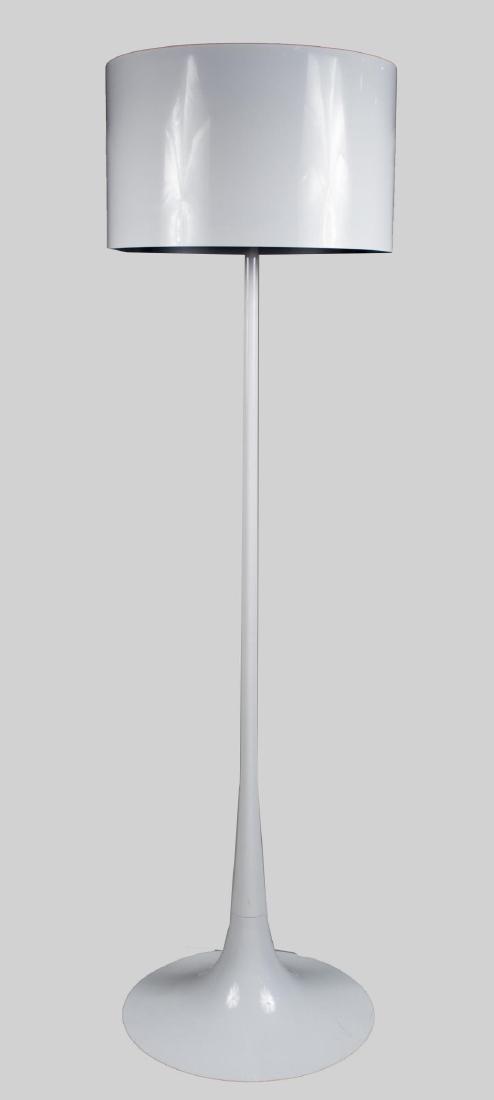 Sebastian Wrong Spun Light Standing Lamp: By Flos, Solumnar lamp with spreading circular base. Height 65 inches. Notice to bidders: Condition reports and additional photographs are provided by request as a courtesy to our clients, as such any