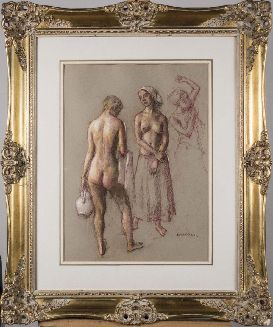 Robert Brackman (American, 1898-1980): Study of a Woman. Pastel on paper. Signed 'Brackman'. Sight size 22.5 x 16.5 inches. Notice to bidders: Condition reports and additional photographs are provided by request as a courtesy to our client