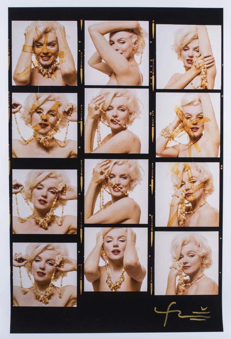 After Bert Stern (American, 1929 - 2013): Marilyn Monroe Negatives. Colored photograph, 20th century. Signed lower right and stamped on the verso. Sheet size 44 x 29 inches. Notice to bidders: Condition reports and additional photographs are