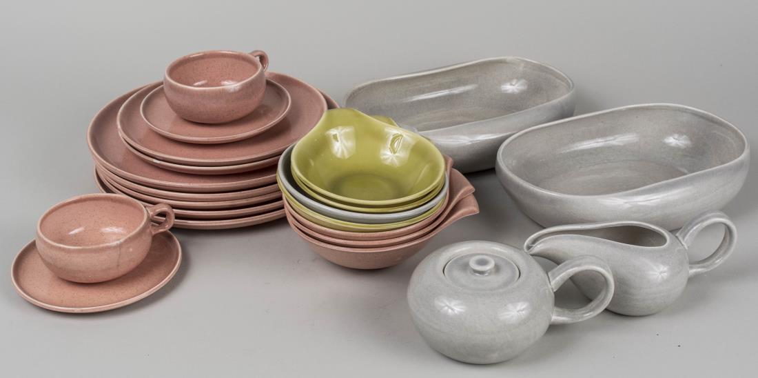 Set of Russell Wright Dinnerware: Assorted pieces and patterns. Notice to bidders: Condition reports and additional photographs are provided by request as a courtesy to our clients, as such any condition report is only an opinion and 