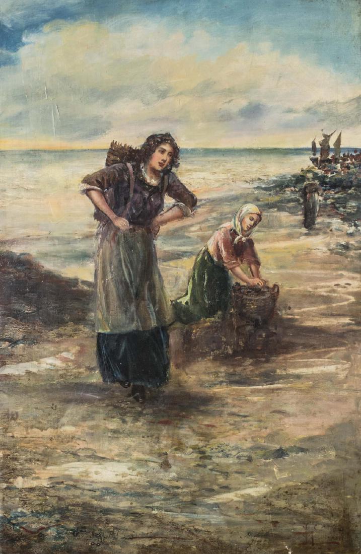 Continental School (19th Century): Two Peasant Women. Oil on canvas laid on canvas, 19th/early 20th century. Signed illegibly. Canvas size 29 x 20 inches. Notice to bidders: Condition reports and additional photographs are provided by 