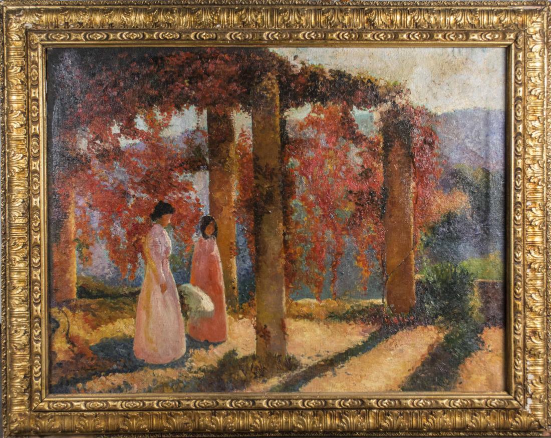 After Henri Martin (1860-1943): Women of Tonnelle. Oil on canvas. Bears signature 'Henri Martin' lower left. Canvas size 3.8.8 x 51.5 inches. Framed. Provenance Purchased in France, circa 1965. Private Collection, California, by des