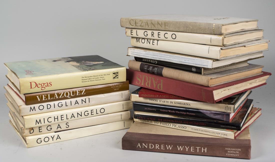 Miscellaneous Group of Art Books: Approximately nineteen volumes, various authors and subjects, including Monet, Degas, Modigliani, Velazquez, the Hudson River school, etc. Notice to bidders: Condition reports and additional photograp