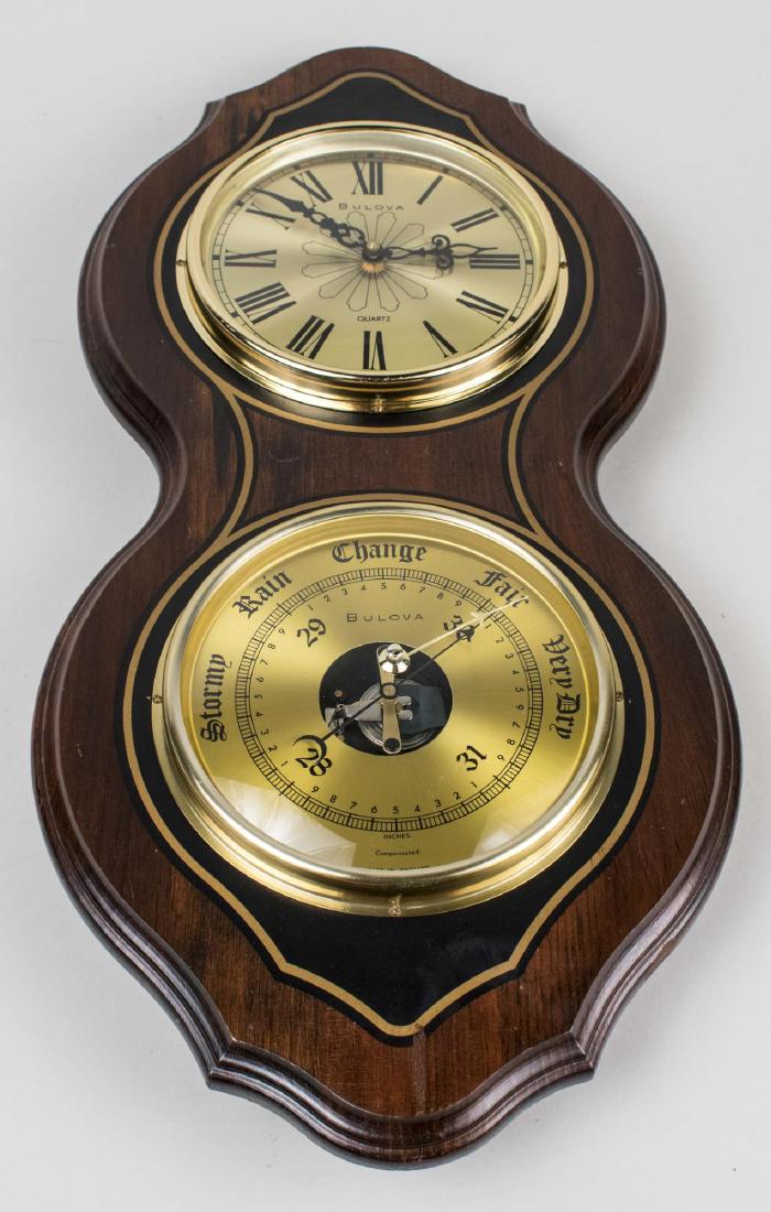 Bulova Clock and Weather Station: Height 23 inches. Notice to bidders: Condition reports and additional photographs are provided by request as a courtesy to our clients, as such any condition report is only an opinion and should not b