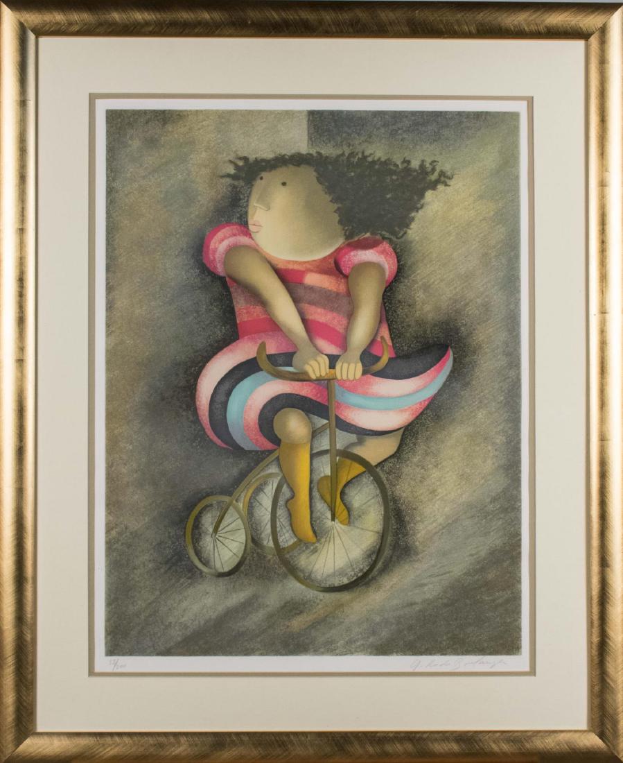 Graciela Rodo Boulanger, Tricycle Lithograph: Tricycle. Lithograph, 20th century. Signed lower right and numbered 58/200 lower left. Sight size 27 x 21 inches. Framed. Notice to bidders: Condition reports and additional photographs are provided b
