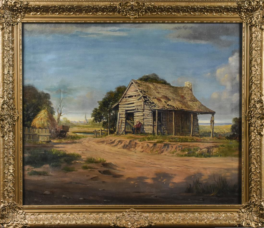 Rudolph Guzzardi (American, 1903 - 1962): Farmhouse, Texas. Oil on canvas, 1939. Signed and dated lower right and again on the verso. Canvas size Canvas size 25 x 30 inches. Framed. Notice to bidders: Condition reports and additional photogra