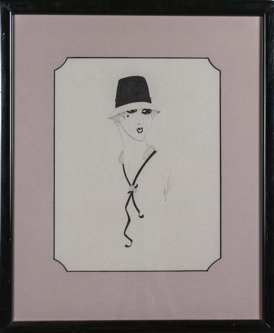 Attr. Romain de Tirtoff, ErtÃ© (Russian, 1892-1990): Woman in Hat. Ink on paper, 20th century. Signed 'Erte' lower right. Sight size 13.5 x 10.5 inches. Matted and framed. Notice to bidders: Condition reports and additional photographs are provided by r