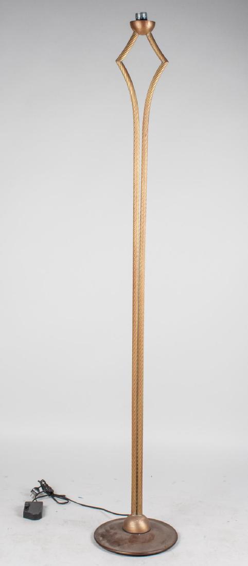 Floor Lamp: Double spiral columnar single light floor lamp. Height 72 inches. Notice to bidders: Condition reports and additional photographs are provided by request as a courtesy to our clients, as such any cond