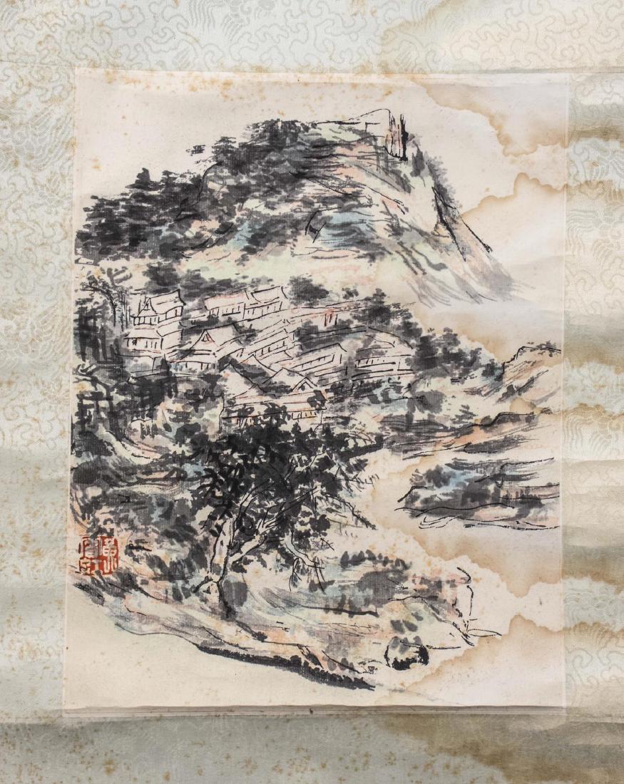 Chinese Scroll Painting *: Mountain landscape scene, signed. with characters for Huang Bing Hong. Width 12 inches. Notice to bidders: Condition reports and additional photographs are provided by request as a courtesy to our cli