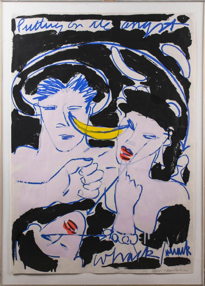 Bruce Mclean (American, b.1944): Putting on the Angst. Lithograph, 1985. Signed and numbered 4/7 lower right. Sheet size 49 x 33.5 inches. Framed. Notice to bidders: Condition reports and additional photographs are provided by reques