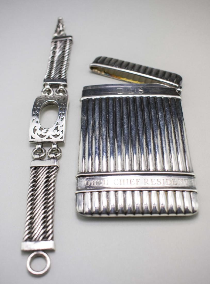 Christofle Sterling Card Case: Together with Lois Hill Sterling silver chain bracelet, total 98 grams. Notice to bidders: Condition reports and additional photographs are provided by request as a courtesy to our clients, as such an
