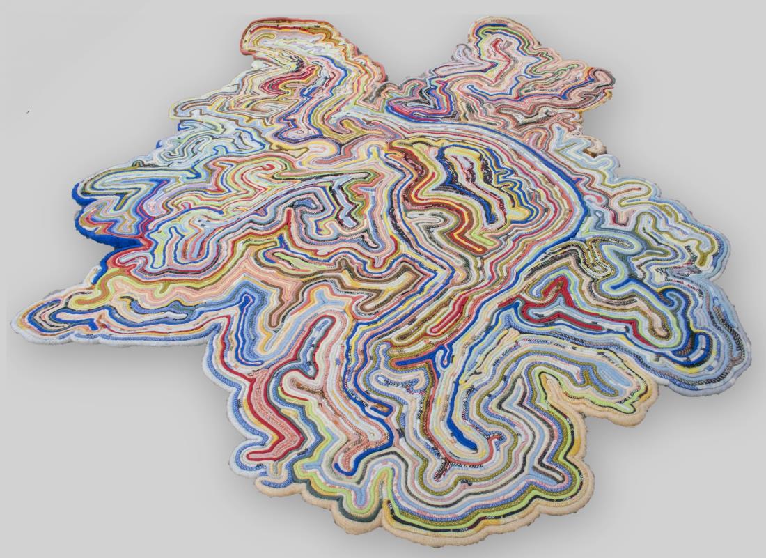 Remy and Rene Veenhuizen ''Accidental Carpet'': Unique artisan made carpet from recycled 1950s wool blankets, designed by Tejo Remy & Rene Veenhuizen in 2007, in collaboration with Dutch textile artist Tanja Smeets. 8 feet x 10 feet. Notice to bidd