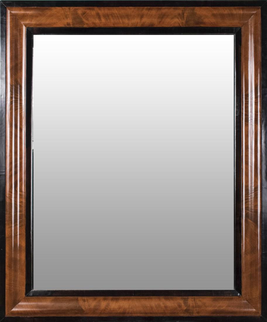 Ebonized Wood and Walnut Veneered Frame Mirror: Ogee molded frame with ebonized border, rectangular mirror plate. 41 1/2 x 34 1/2 inches. Provenance: Estate of Sandy Gallin Notice to bidders: Condition reports and additional photographs are provide