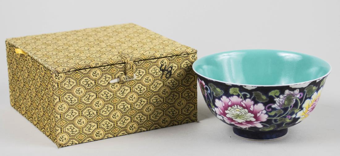 Chinese Porcelain Bowl: With flared rim and ring foot, external floral decoration. Height 3 inches, diameter 6 1/4 inches. Notice to bidders: Condition reports and additional photographs are provided by request as a courtesy