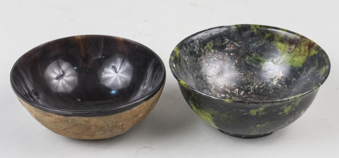 Jade Dish and Horn Dish: Both circular, with flared rim. Jade dish, diameter 4 1/8 inches. Provenance: Estate of Sandy Gallin Notice to bidders: Condition reports and additional photographs are provided by request as a courte