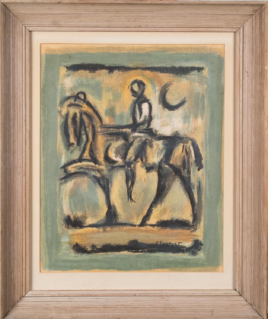 After Georges H. Rouault (French, 1871-1958): Man on Horse. Lithograph, mid-20th century. Signed in the plate. Sight size 17 x 13.5 inches. Framed. Notice to bidders: Condition reports and additional photographs are provided by request as a court