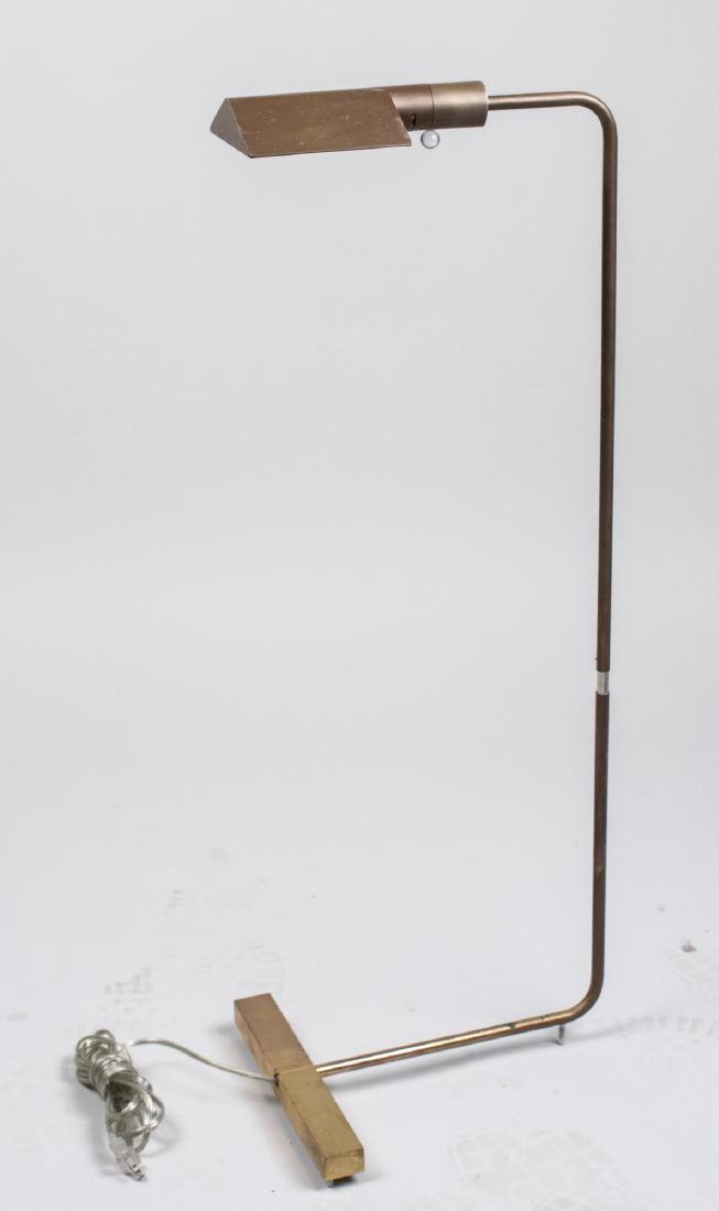 Cedric Hartman Floor Lamp: Rectangular shade on bent tubular support with T shaped base, signed and stamped '08 0UWB 0650' Height 37 inches. Notice to bidders: Condition reports and additional photographs are provided by reques