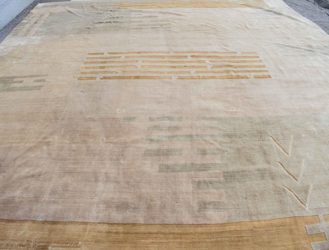 French Art Deco Carpet: Gerometric pattern on beige field. 15 feet x 12 feet 6 inches. Note: This carpet is pictured in the book European Vintage Rugs 1920's - 1950's. by Doris Leslie Blau on page 74. Notice to bidders: Cond