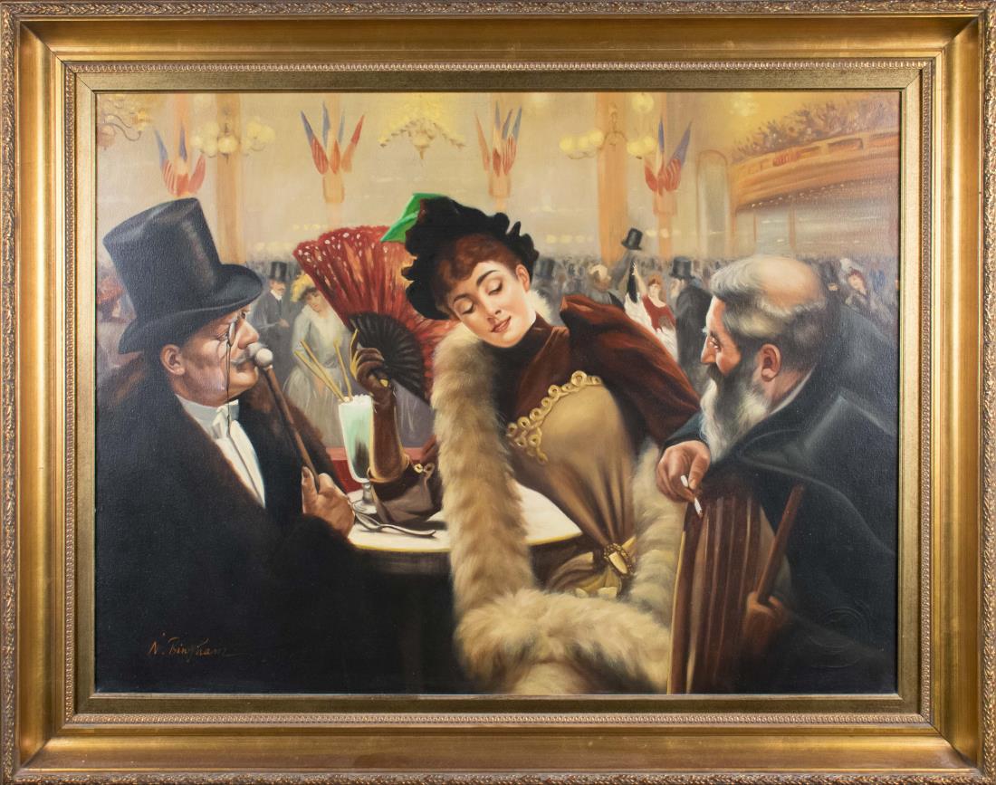 N. Henry Bingham (American, b. 1939): "Moulin Rouge". Oil on canvas, 20th century. Signed "N. Bingham" (LL). Frame size 38 1/2 x 48 inches. Framed. Provenance: Purchased from the St. Moritz Hotel in New York Notice to bidders: Condition r
