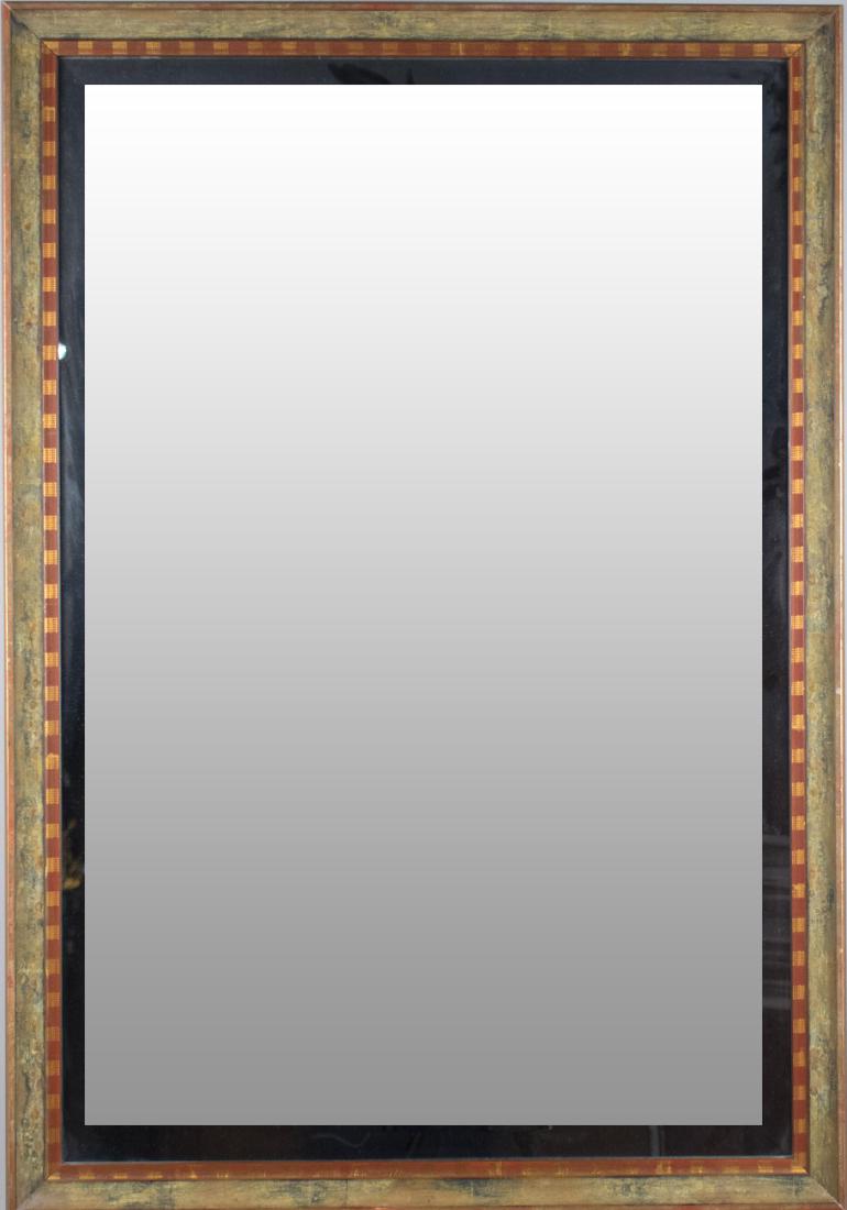 Painted Hall Mirror Mirror: Green painted - convex moulded frame. Height 46 inches, width 32 inches. Notice to bidders: Condition reports and additional photographs are provided by request as a courtesy to our clients, as such a
