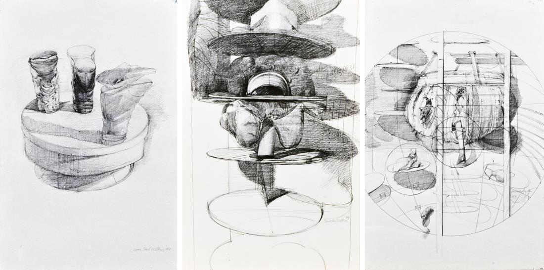 Jerome Paul Witkins (American, b. 1939): Trio of drawings. Pen and ink on paper, 1969. Signed (l.r.), dated (l.r.). Sheet size 19 x 12 1/2 inches. Unframed. Provenance: Previously in the collection of Robert C. Graham, Sr., ownership by desc
