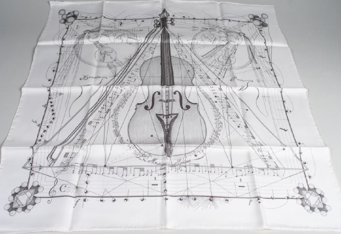 Hermes La Musique des Spheres Silk Scarf: Designed by the iconic modern artist, Zoe Pauwels, who created 24 designs for HermÃ¨s between the years of 1988 and 2010, ivory silk. Notice to bidders: Condition reports and additional photographs