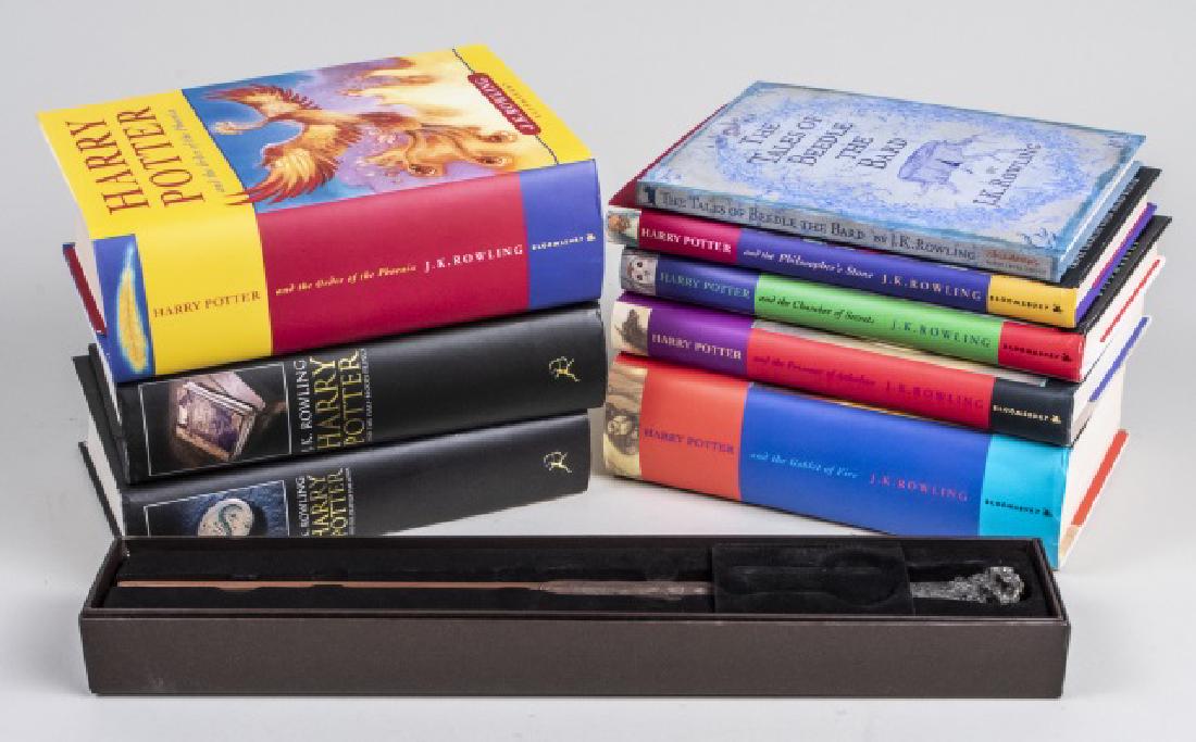 Harry Potter Books and Wand: British editions of all seven Harry Potter books, including the first editions of books five, six and seven, together with the British edition of The Tales of Beddle The Bard and a Hollywood Studios s