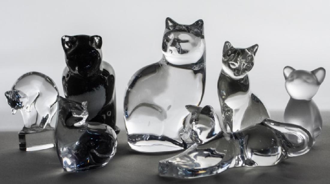 Group of Crystal Cat Figurines: Various makers and styles including Orrefors, Lenox, Hoya, Baccarat, etc. Tallest, height 5 inches. Notice to bidders: Condition reports and additional photographs are provided by request as a courtes